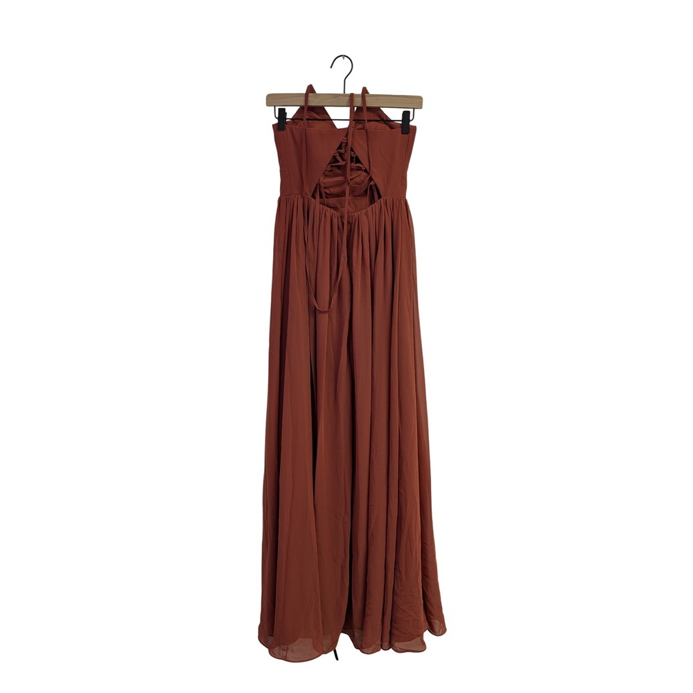 Azazie Aaida A-Line Corset Chiffon Dress‎ Floor Length Bridesmaid Paprika Size 2 - Picture 8 of 13